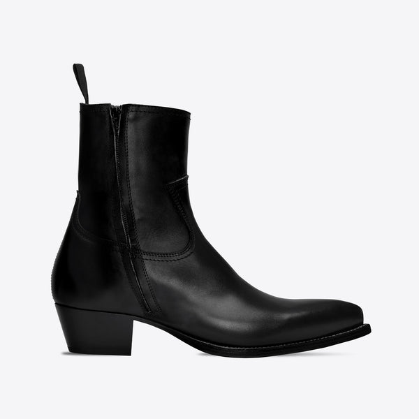 Diego 45mm Side Zip Western Boot - Black Leather