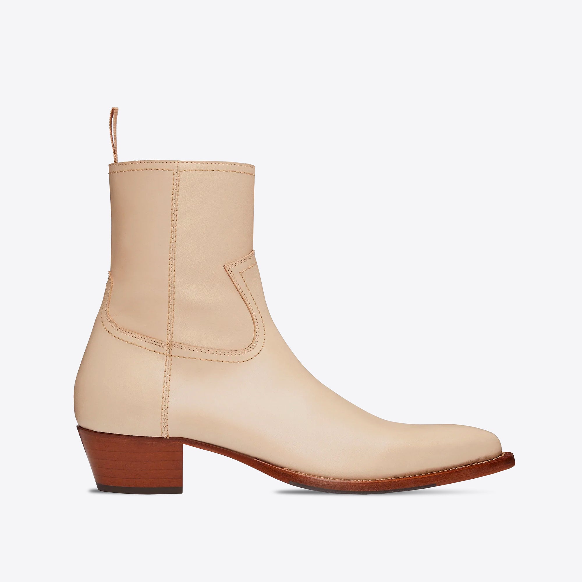 Diego 45mm Side Zip Western Boots - Natural Leather – FROMTHEFIRST