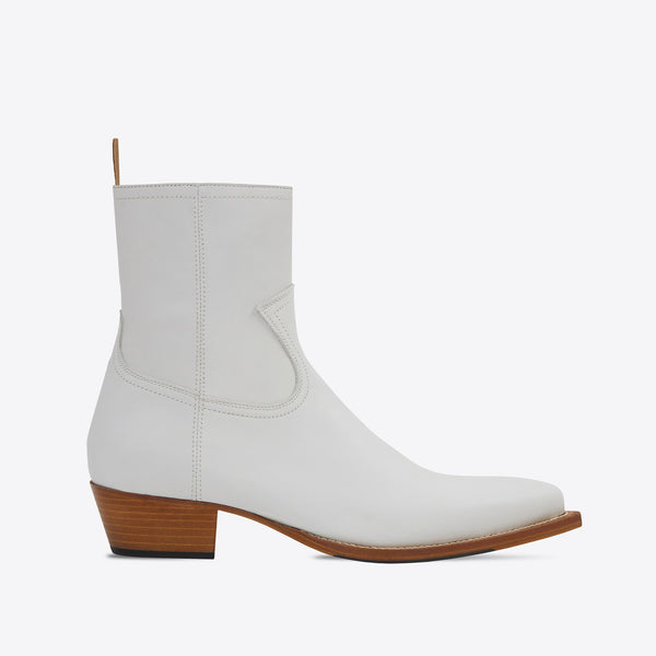 Diego 45mm Side Zip Western Boot - White Leather
