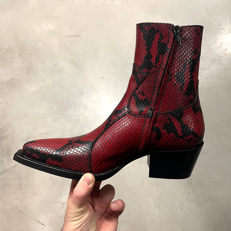 Dante 65mm Side Zip Boot - Red Snake-Effect Leather