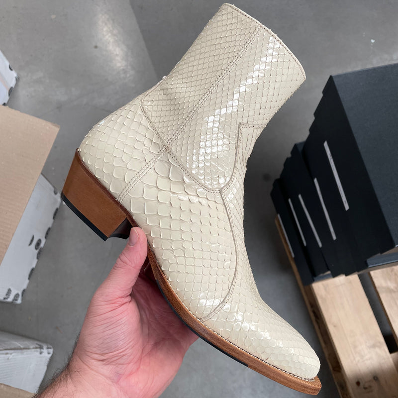 Diego 45mm Side Zip Western Boot - Off White Real Python