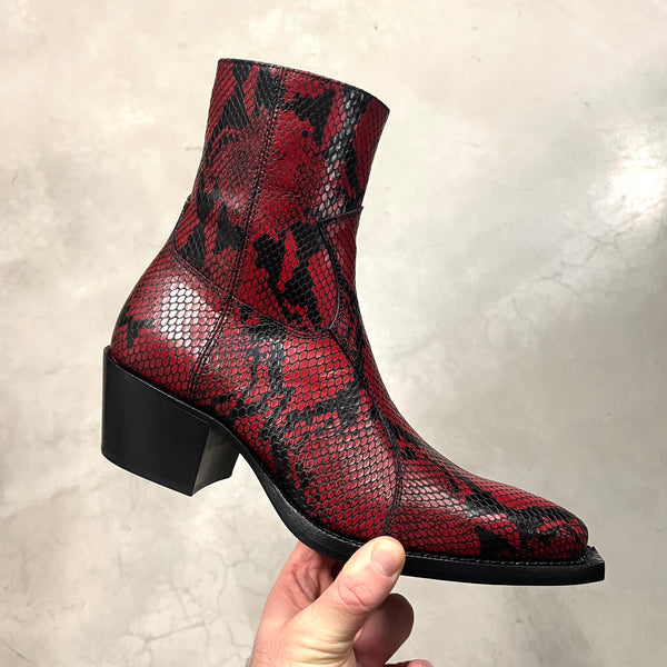 Dante 65mm Side Zip Boot - Red Snake-Effect Leather