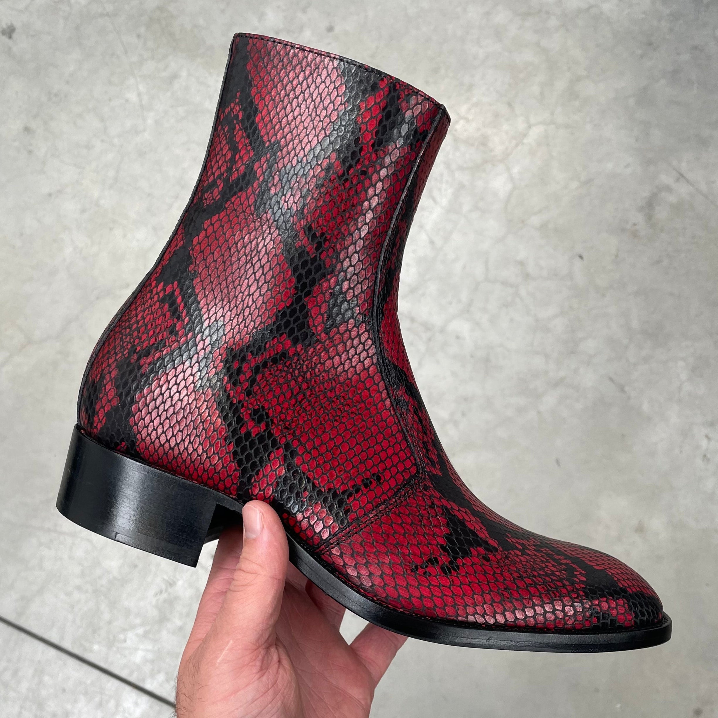 Luca 40mm Side Zip Boots - Red Snake-Effect Leather – FROMTHEFIRST