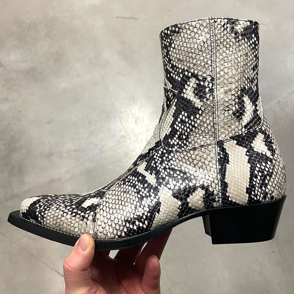 Diego 45mm Side Zip Western Boot - Grey Snake-Effect Leather