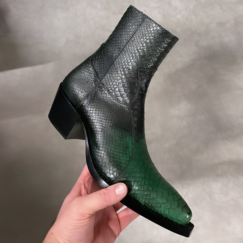 Dante 65mm Western Boot - Green Python-Effect Hand-Dyed Leather