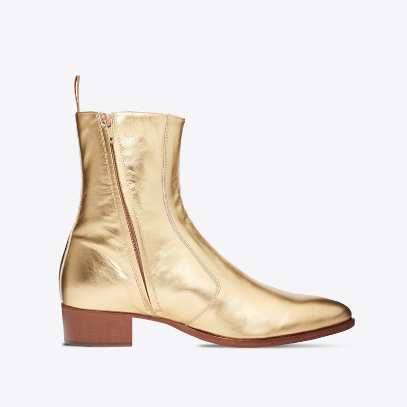 Luca 40mm Side Zip Boot - Gold Leather