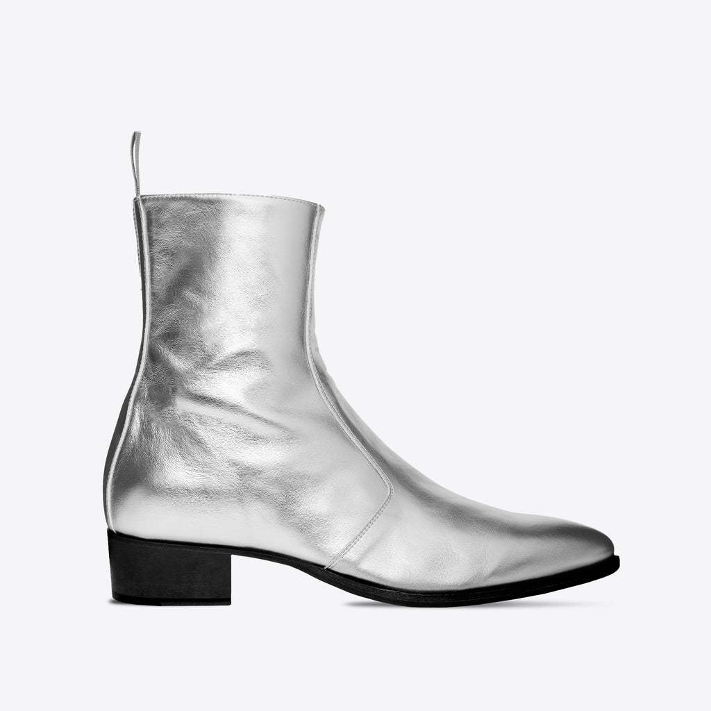 Luca 40mm Side Zip Boot - Silver Leather