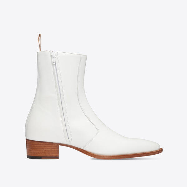 Luca 40mm Side Zip Boot - White Leather