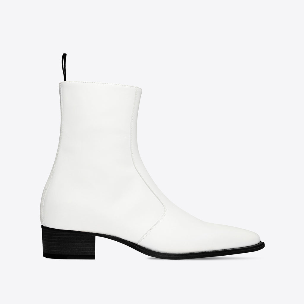 Luca 40mm Side Zip Boot - White Leather – FROMTHEFIRST