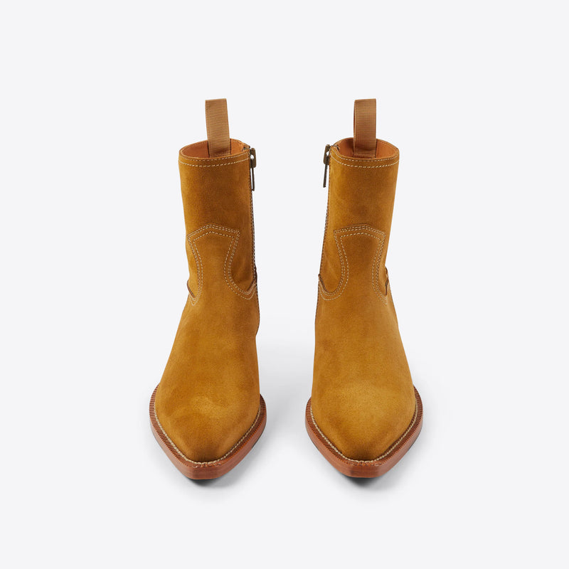 Womens Daria 45mm Side Zip Western Boot - Ochre Suede