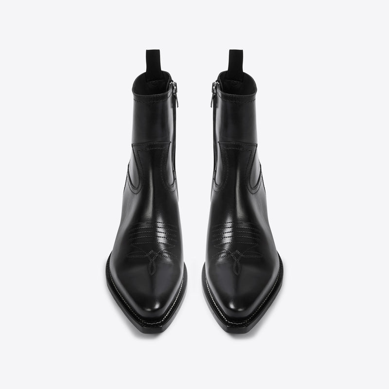 Diego 45mm Embroidered Toe Western Boot - Black Leather