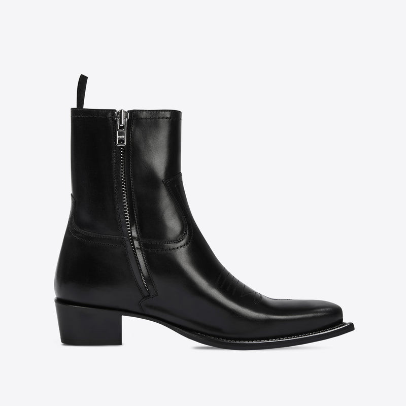 Botte western Diego 45 mm à fermeture éclair latérale - Cuir noir