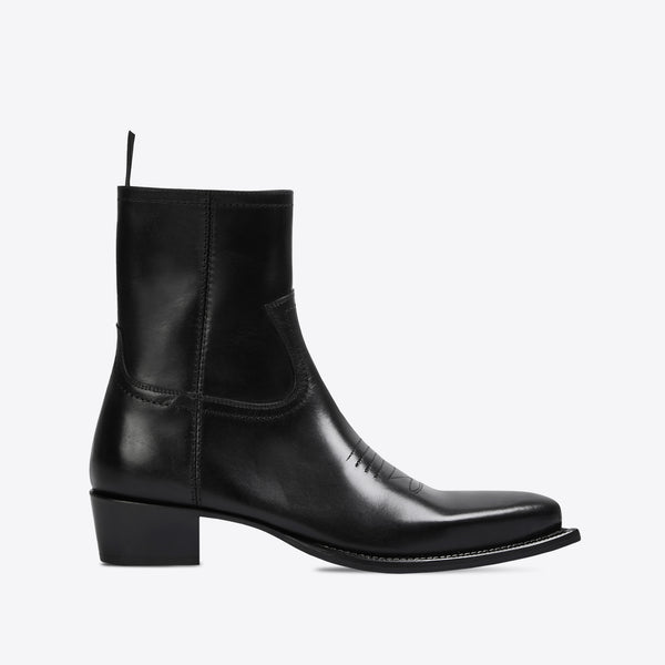 Botte western Diego 45 mm à fermeture éclair latérale - Cuir noir