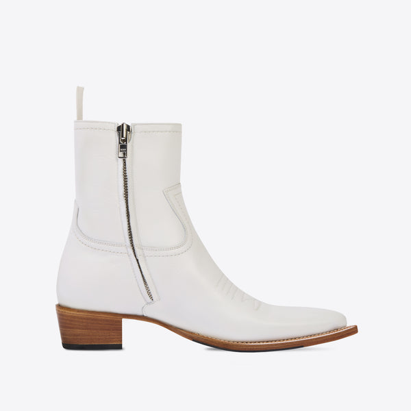 Diego 45mm Embroidered Toe Western Boot - Off-White Leather