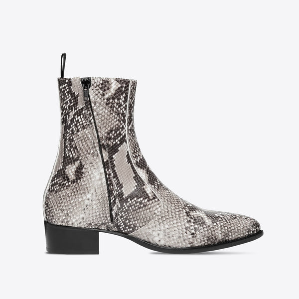 Luca 40mm Side Zip Boot - Grey Snake-Effect Leather