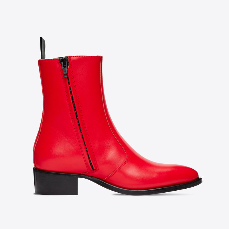 Womens Lucia 40mm Side Zip Boot - Red Leather