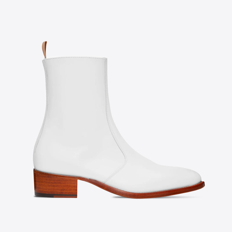 Womens Lucia 40mm Side Zip Boot - White Leather