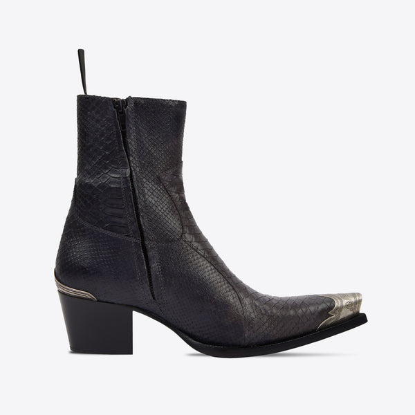 Dante 65mm Western Boot - Raven Black Python-Effect Hand-Dyed Leather