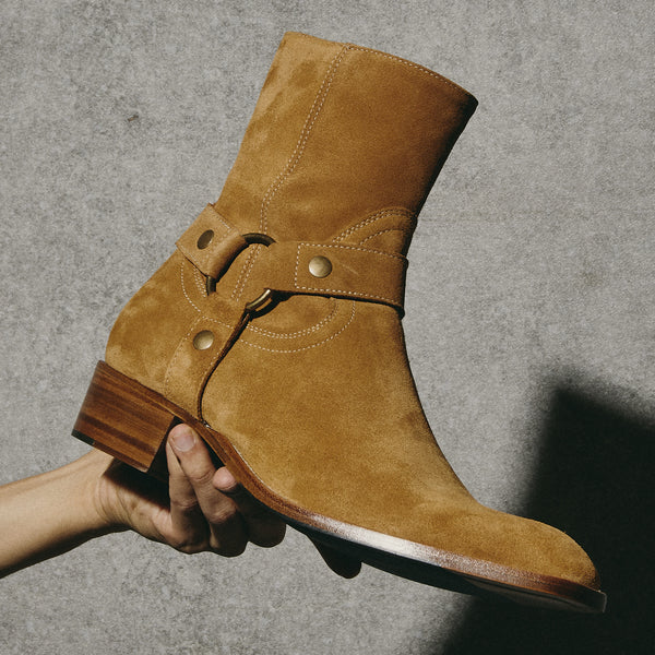 Enzo 40mm Harness Zip Boots - Tan Suede – FROMTHEFIRST