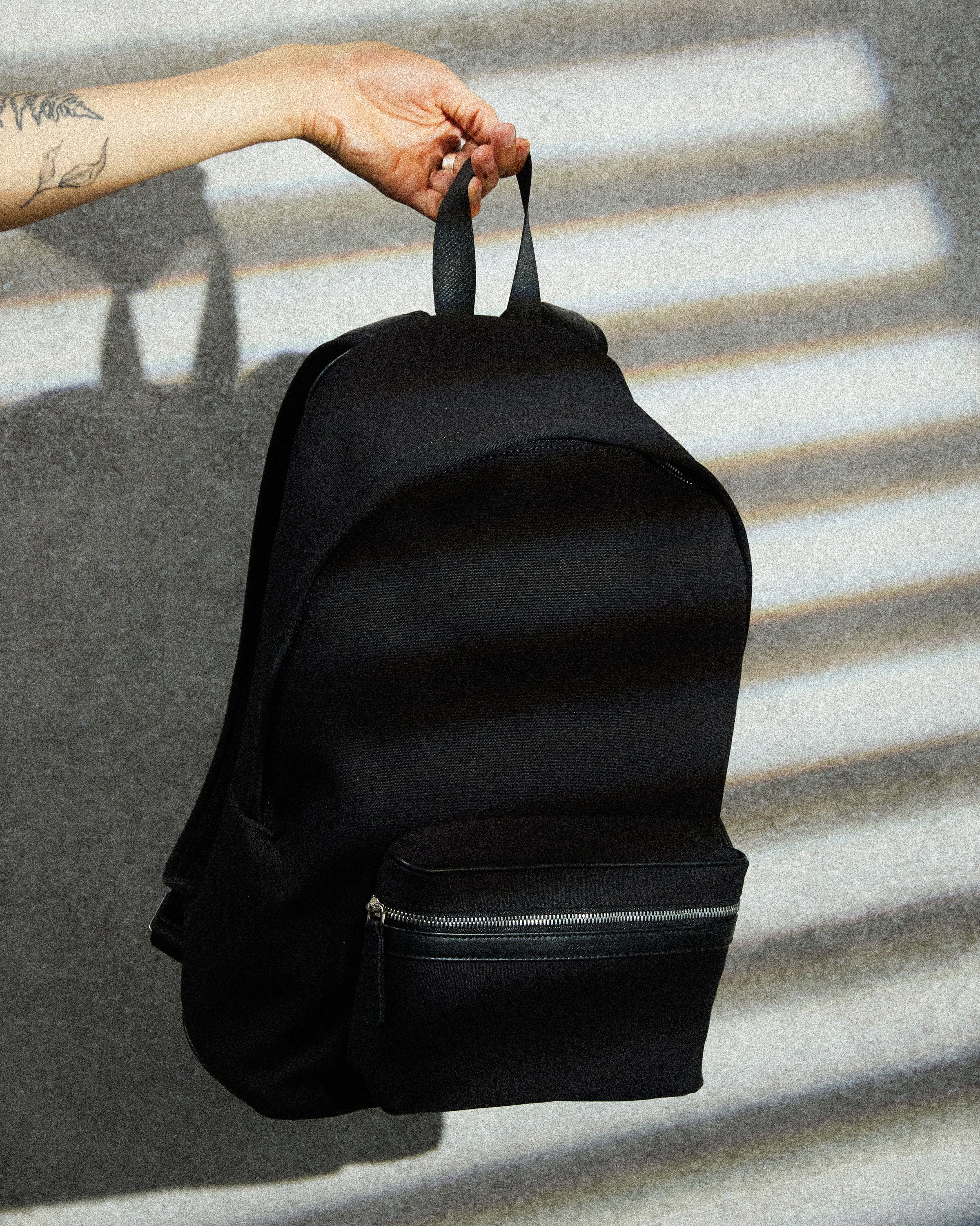 douglas black canvas backpack with faux leather Signature Backpack