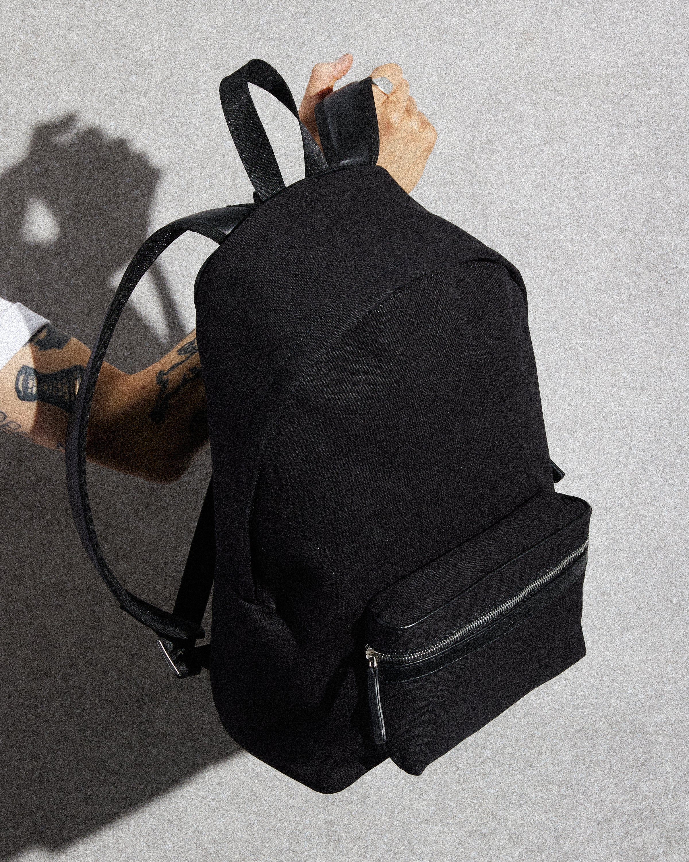 douglas black canvas backpack with faux leather Signature Backpack