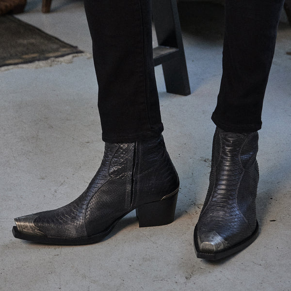 Dante 65mm Western Boots - Raven Black Python-Effect Hand-Dyed
