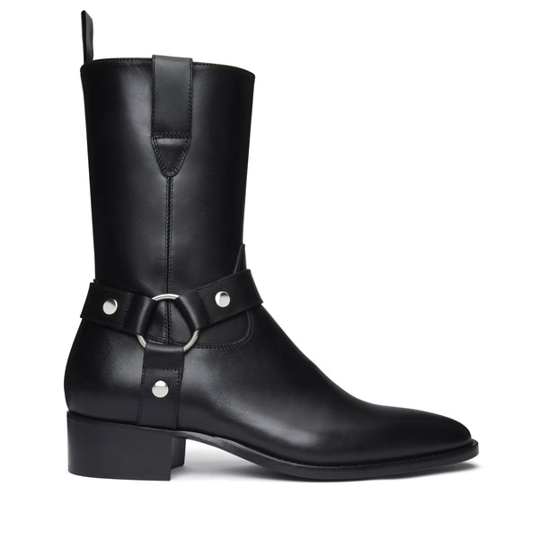 Buttero 40mm Harness Cowboy Boot - Black Leather