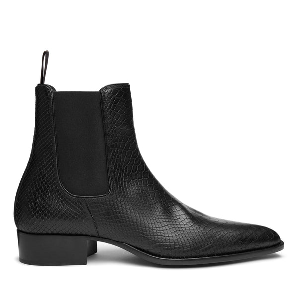 Stefano 40mm Short Chelsea Boot - Black Python-Effect Leather