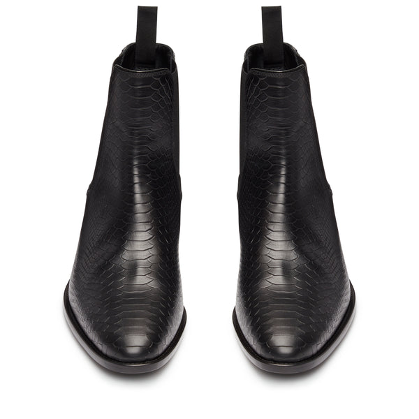 Stefano 40mm Short Chelsea Boot - Black Python-Effect Leather