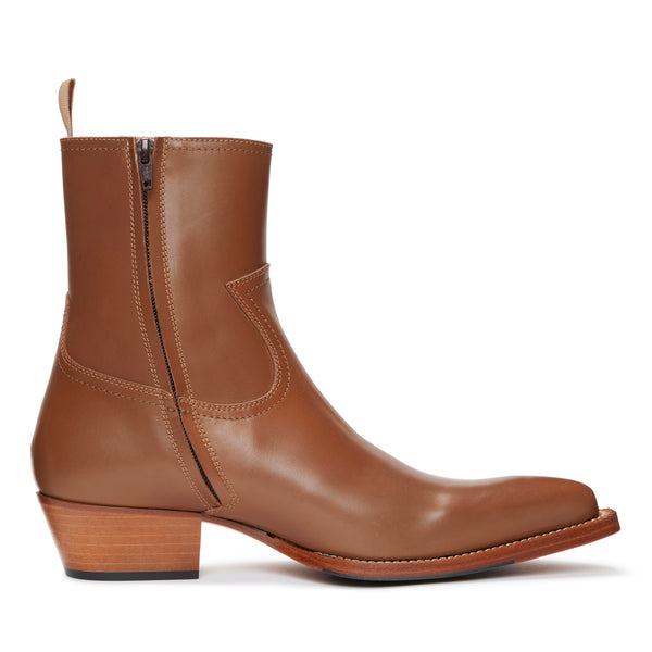 Diego 45mm Side Zip Western Boot - Brown Leather