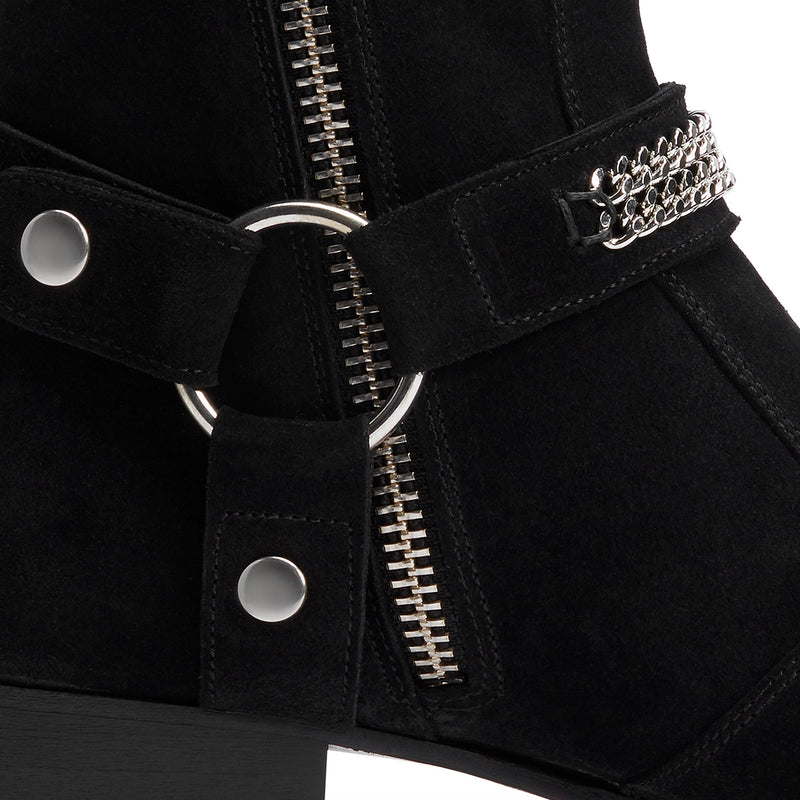 Enzo 40mm Chain Harness Zip Boot - Black Suede