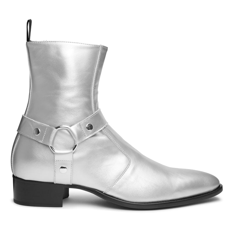 Enzo 40mm Harness Zip Boot - Silver Leather
