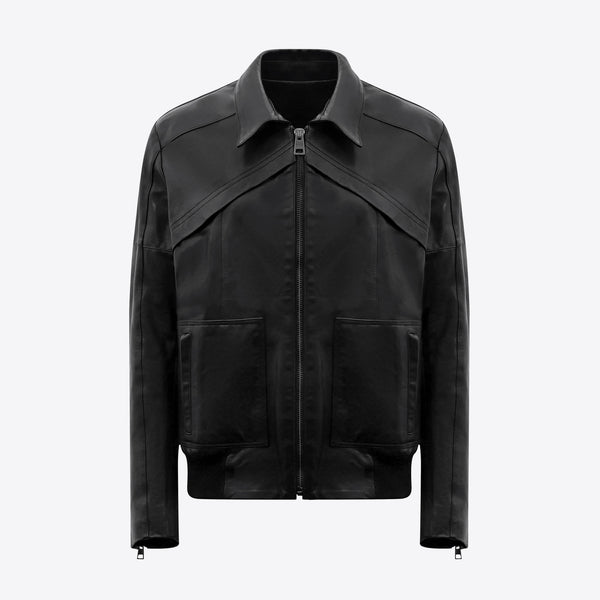 70s Lambskin Bomber Jacket - Black Leather