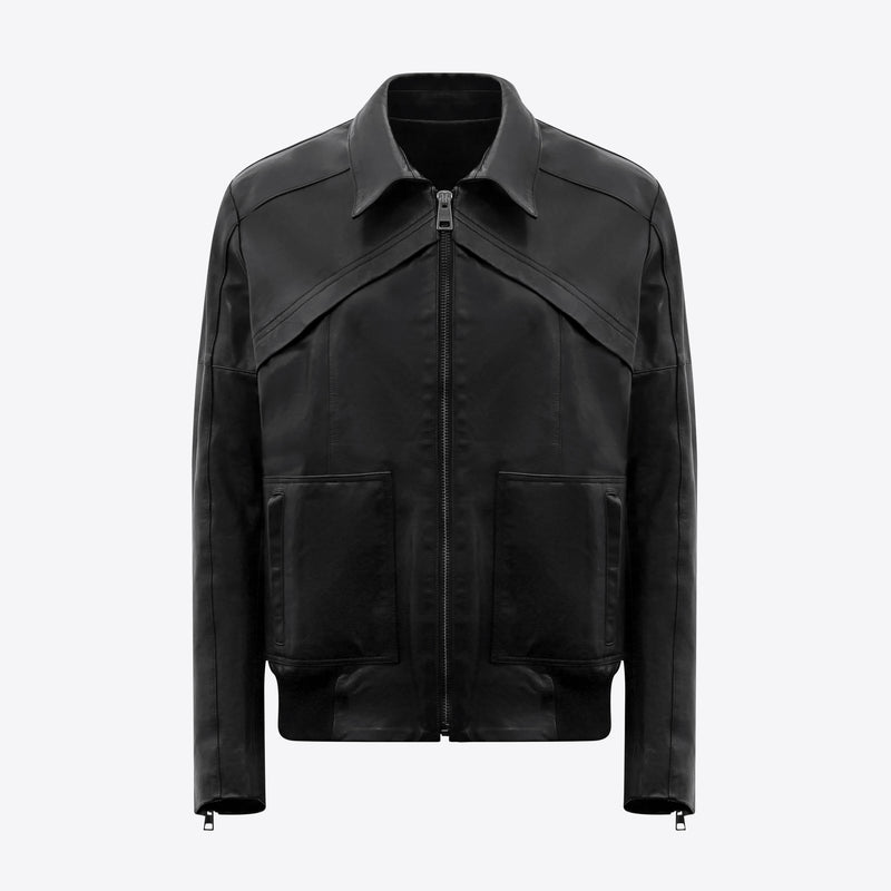 70s Lambskin Bomber Jacket - Black Leather