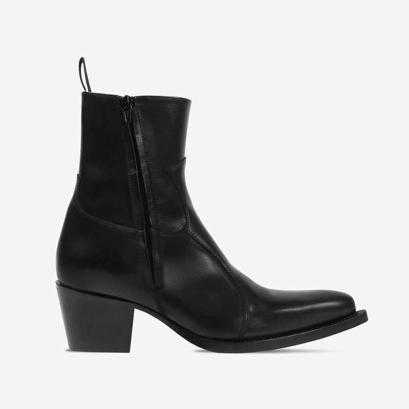 Dante 65mm Side Zip Western Boot - Black Leather