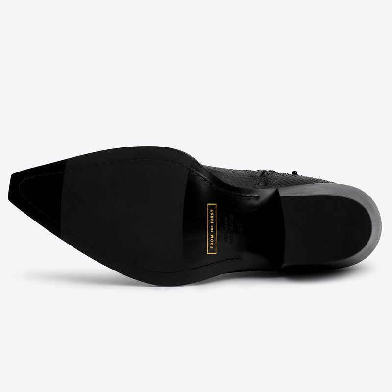 Dante 65mm Side Zip Boot - Black Python-Effect Leather