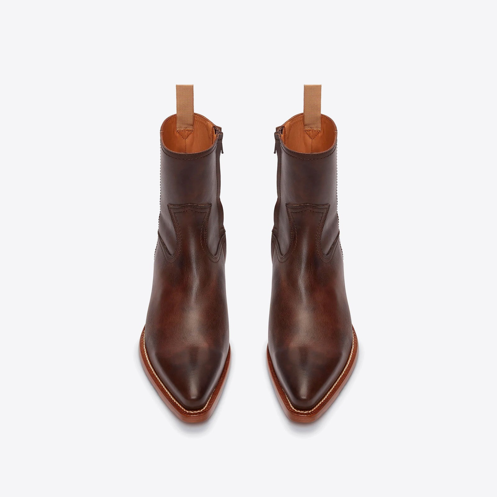 Diego 45mm Side Zip Western Boot Brown Hand Dyed Leather FROMTHEFIRST