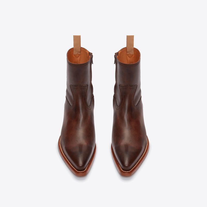 Diego 45mm Side Zip Western Boot - Brown Hand-Dyed Leather