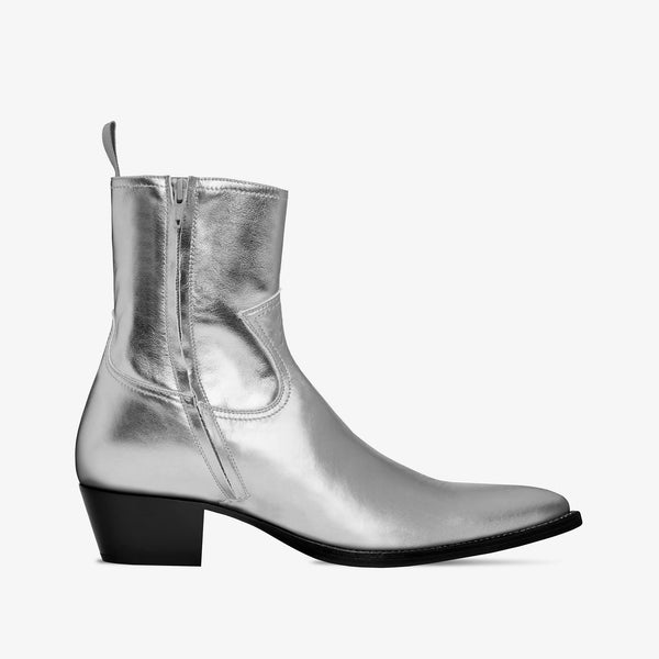 Diego 45mm Side Zip Western Boot - Silver Leather