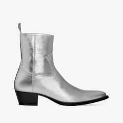 Diego 45mm Side Zip Western Boot - Silver Leather