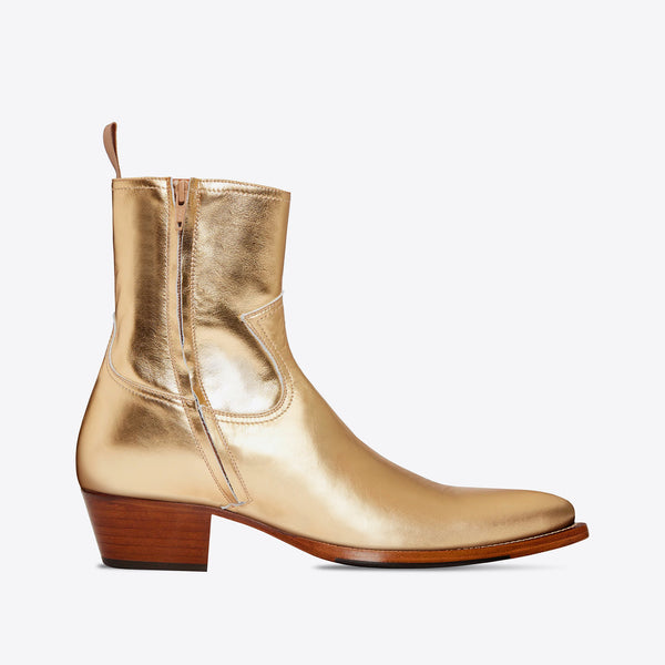 Diego 45mm Side Zip Western Boot - Gold Leather