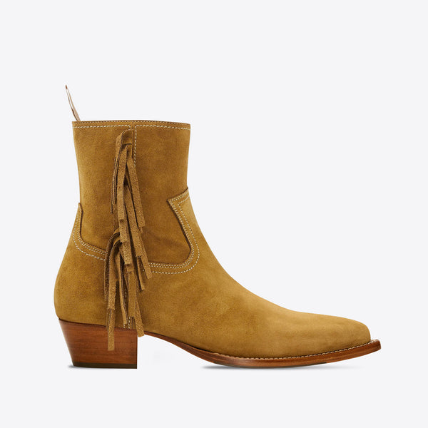 Diego 45mm Fringe Western Boots Ochre Suede FROMTHEFIRST