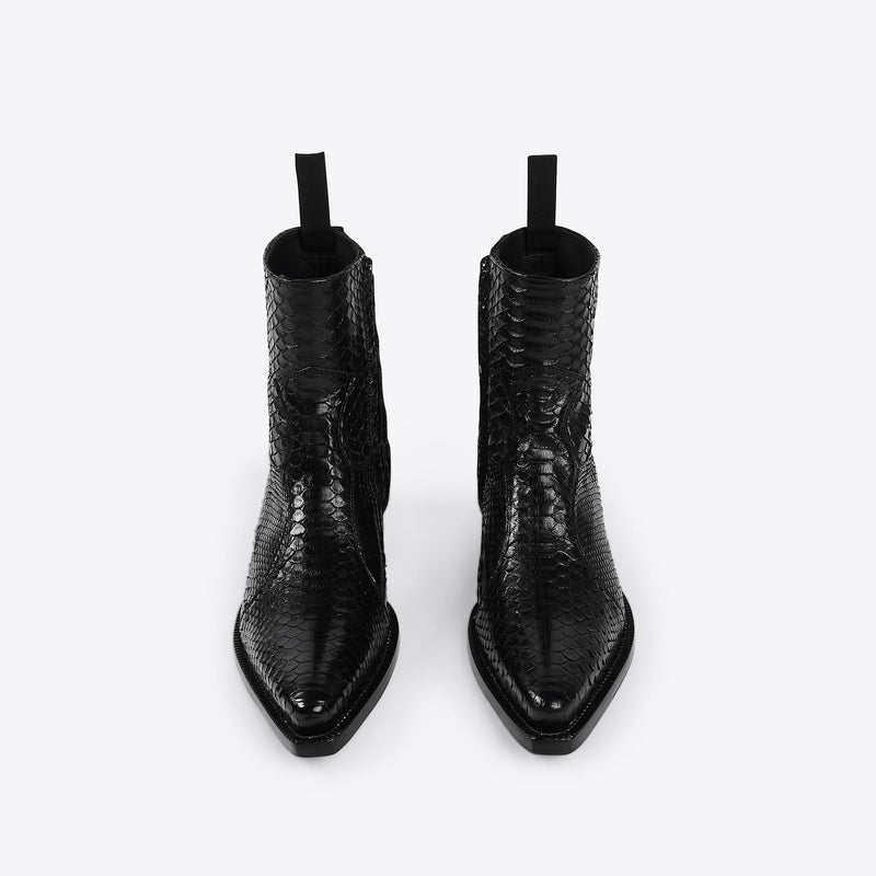 Diego 45mm Side Zip Western Boot - Black Real Python