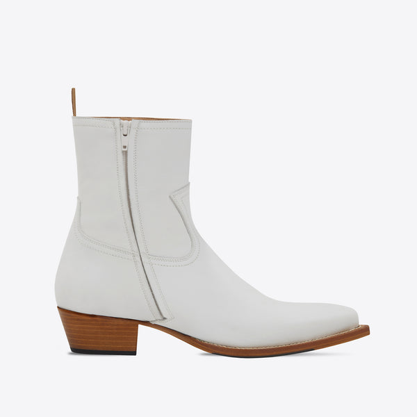 Diego 45mm Side Zip Western Boot - White Leather