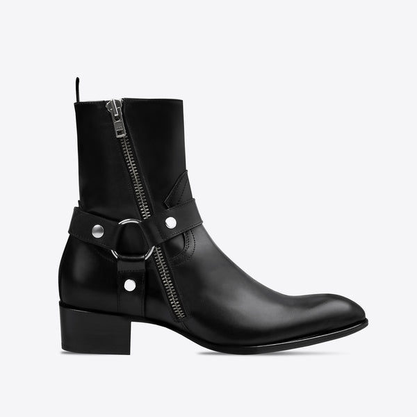 Enzo 40mm Harness Zip Boot - Black Leather