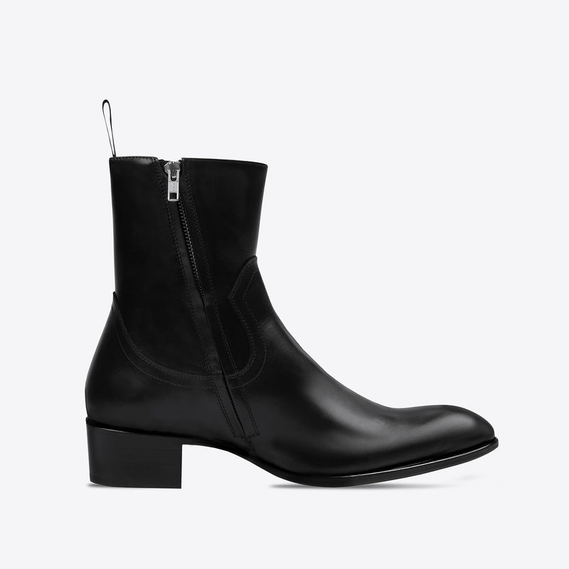 Alessandro 40mm Side Zip Boot - Black Leather