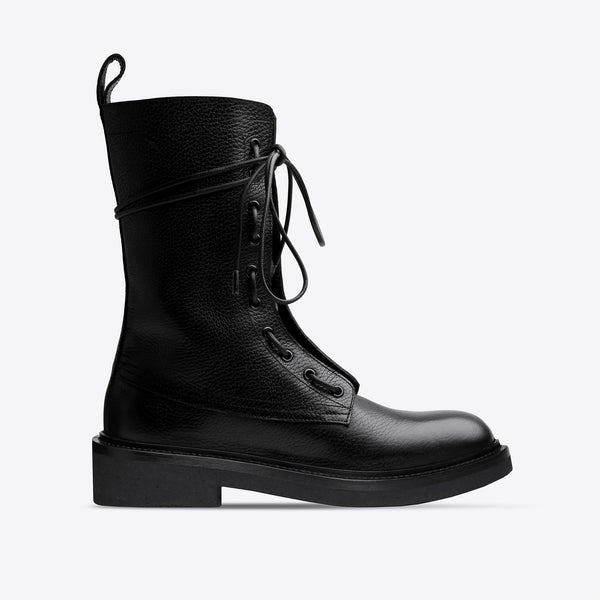 Lorenzo Combat Boot - Black Grained Leather