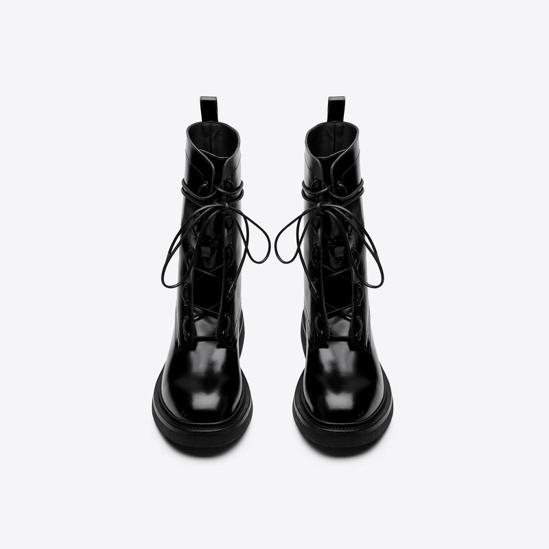 Lorenzo Combat Boot - Black Hi-Shine Leather