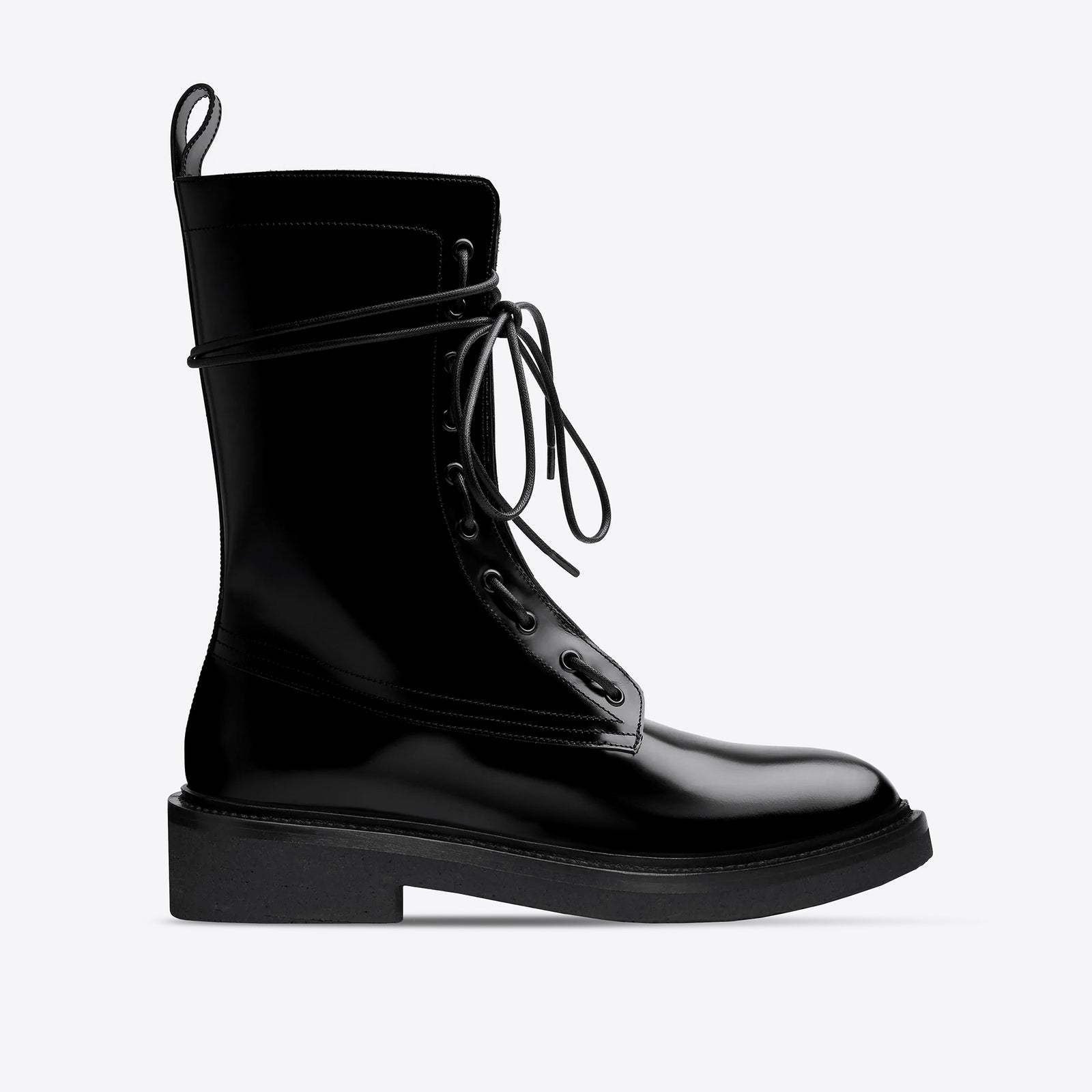 Lorenzo Combat Boot Black Hi Shine Leather