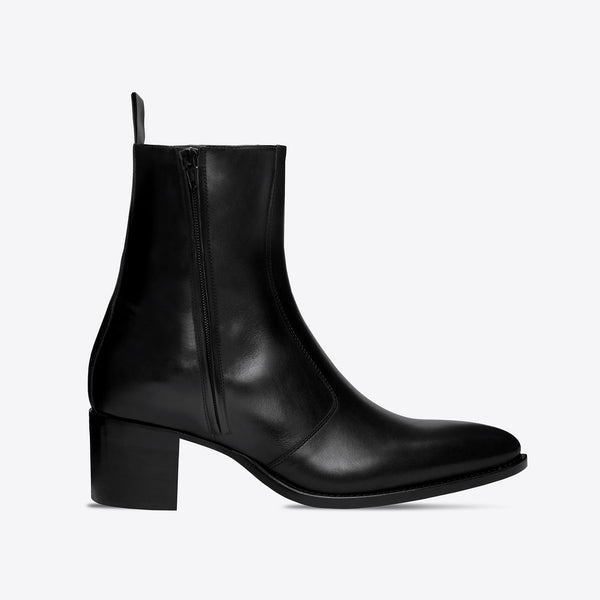 Luca 60mm Side Zip Boot - Black Leather